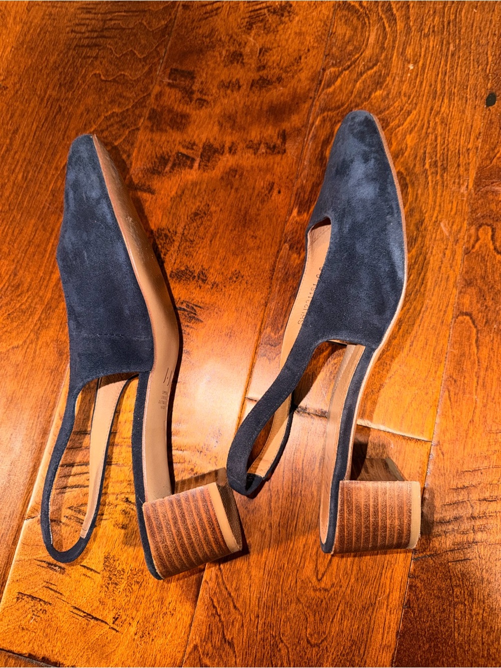 Women's Navy Suede Slingback Block Heel Pumps - Picture 6 of 6